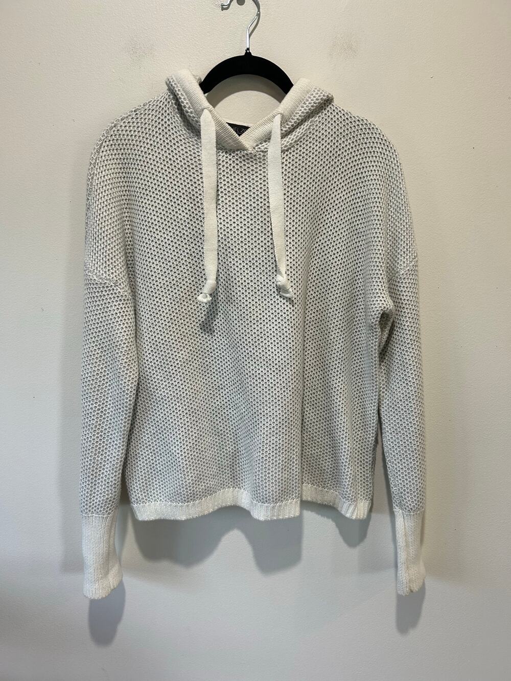 Rachel Zoe cotton knit hoodie  grey cream cropped oversized womens M